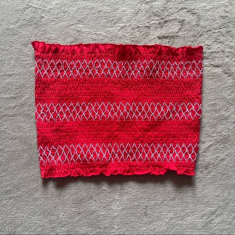 Garage Red Ruched Bandeau Crop Top